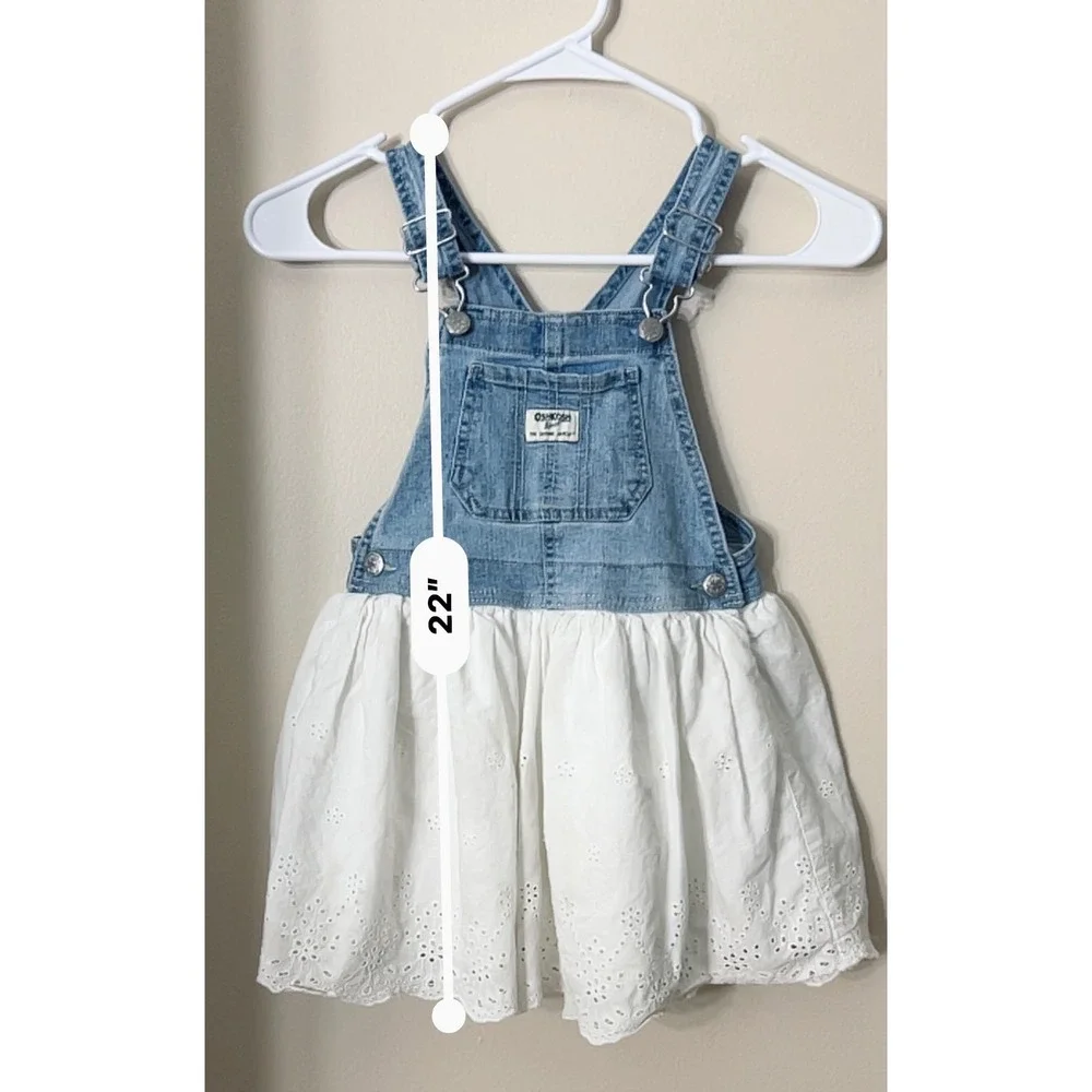 OshKosh B'gosh Overall Dress Denim Eyelet 5T Blue White Cottagecore